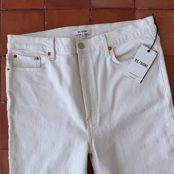 Sz 31 RE/DONE 70s Ultra High Rise Stove Pipe Raw Hem Jeans In Vintage White NWT - Picture 3 of 7